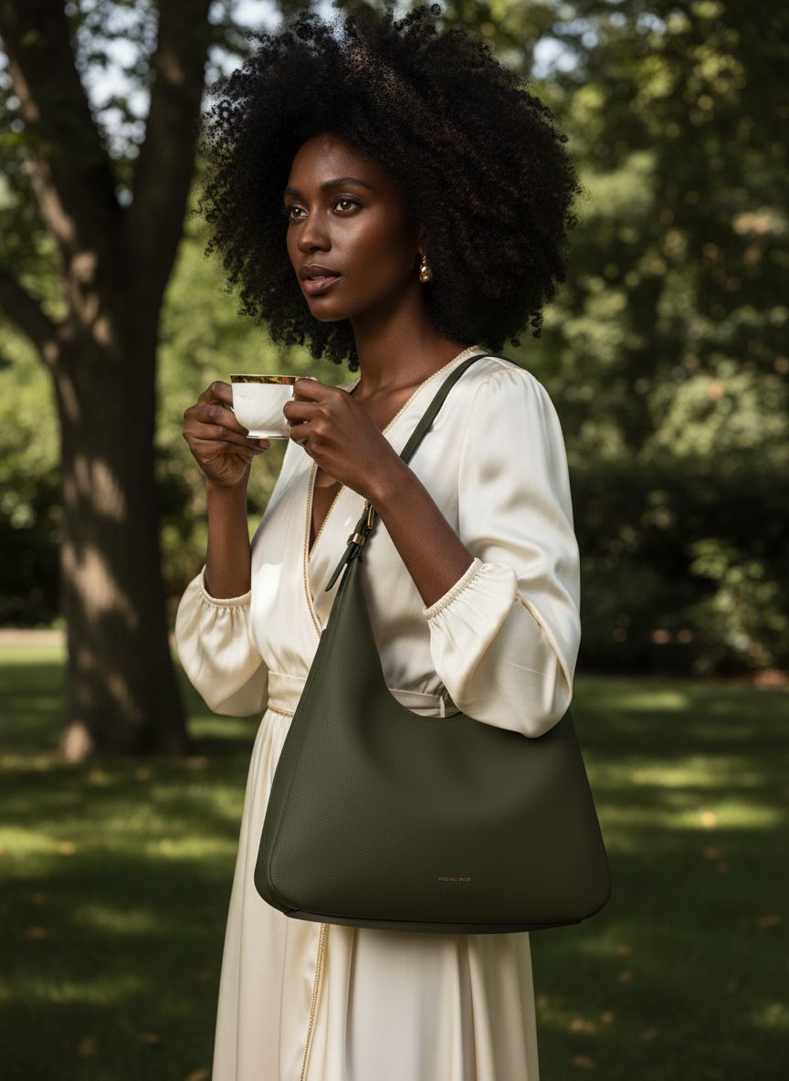 Neutral leather hobo shoulder bag with structured silhouette — view 7a
