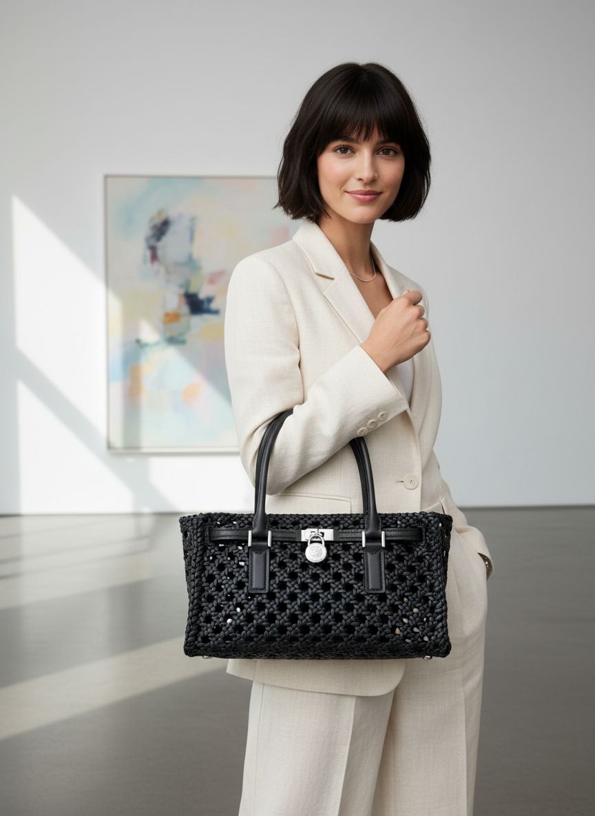 Neutral leather shoulder tote bag with structured silhouette and dual handles — view 1