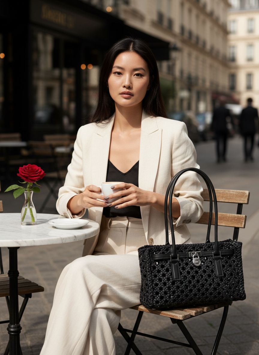 Neutral leather shoulder tote bag with structured silhouette and dual handles — view 5a