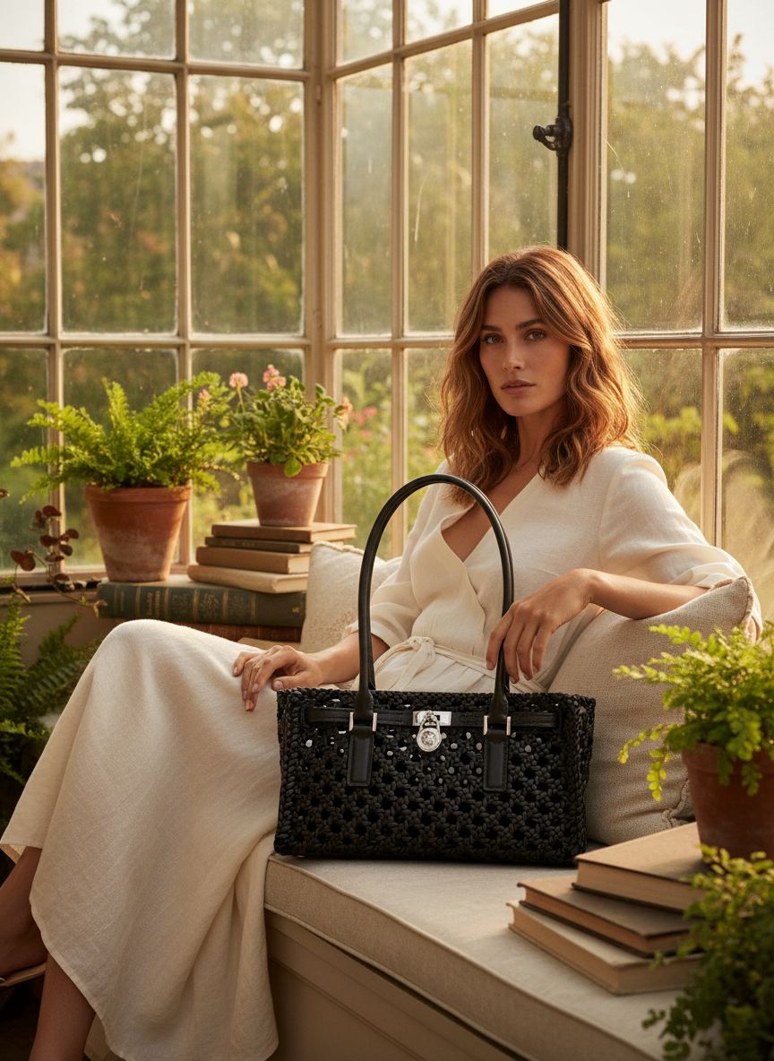 Neutral leather shoulder tote bag with structured silhouette and dual handles — view 5b