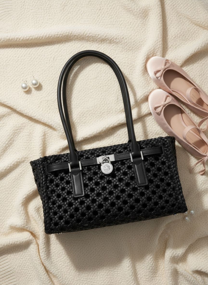 Neutral leather shoulder tote bag with structured silhouette and dual handles — view 7b