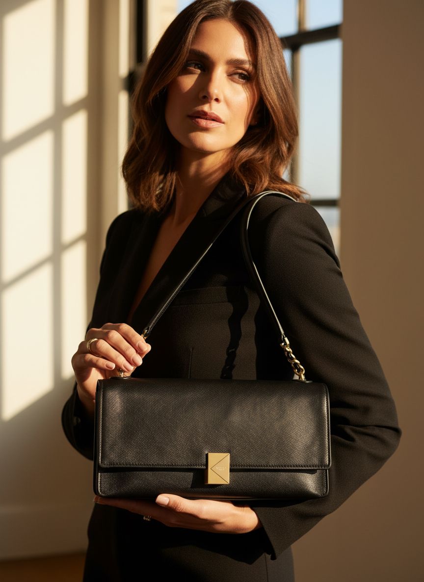 Glazed leather soft shoulder bag in neutral tone — view 3b