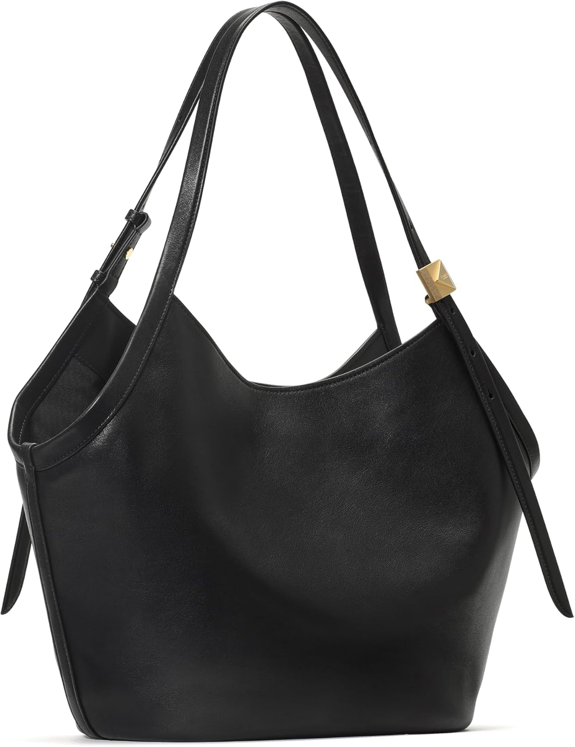 Fine grain leather tulip tote in neutral, front view with structured silhouette — side