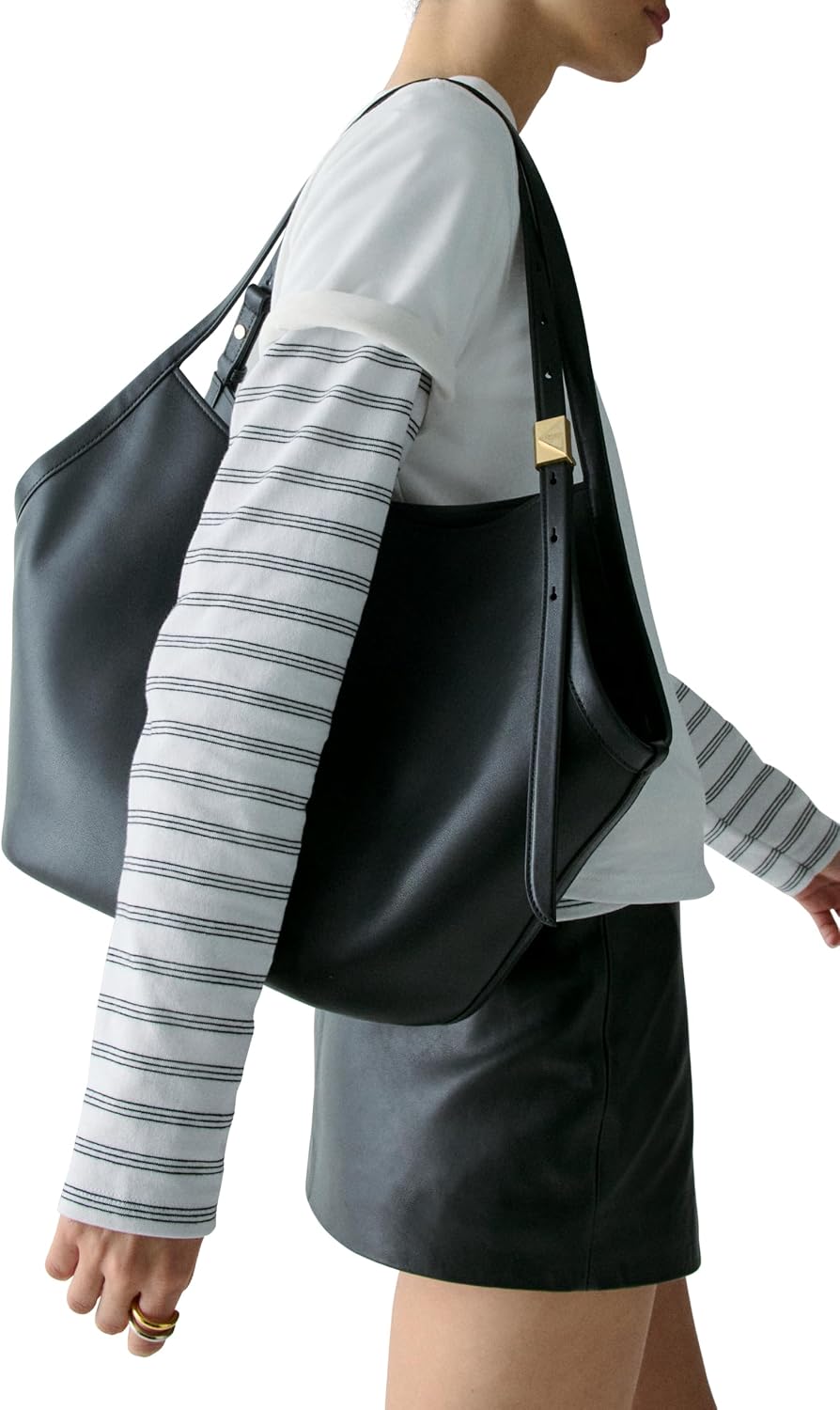 Fine grain leather tulip tote in neutral, front view with structured silhouette — back