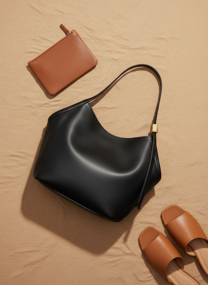 Fine grain leather tulip tote in neutral, front view with structured silhouette — view 7b