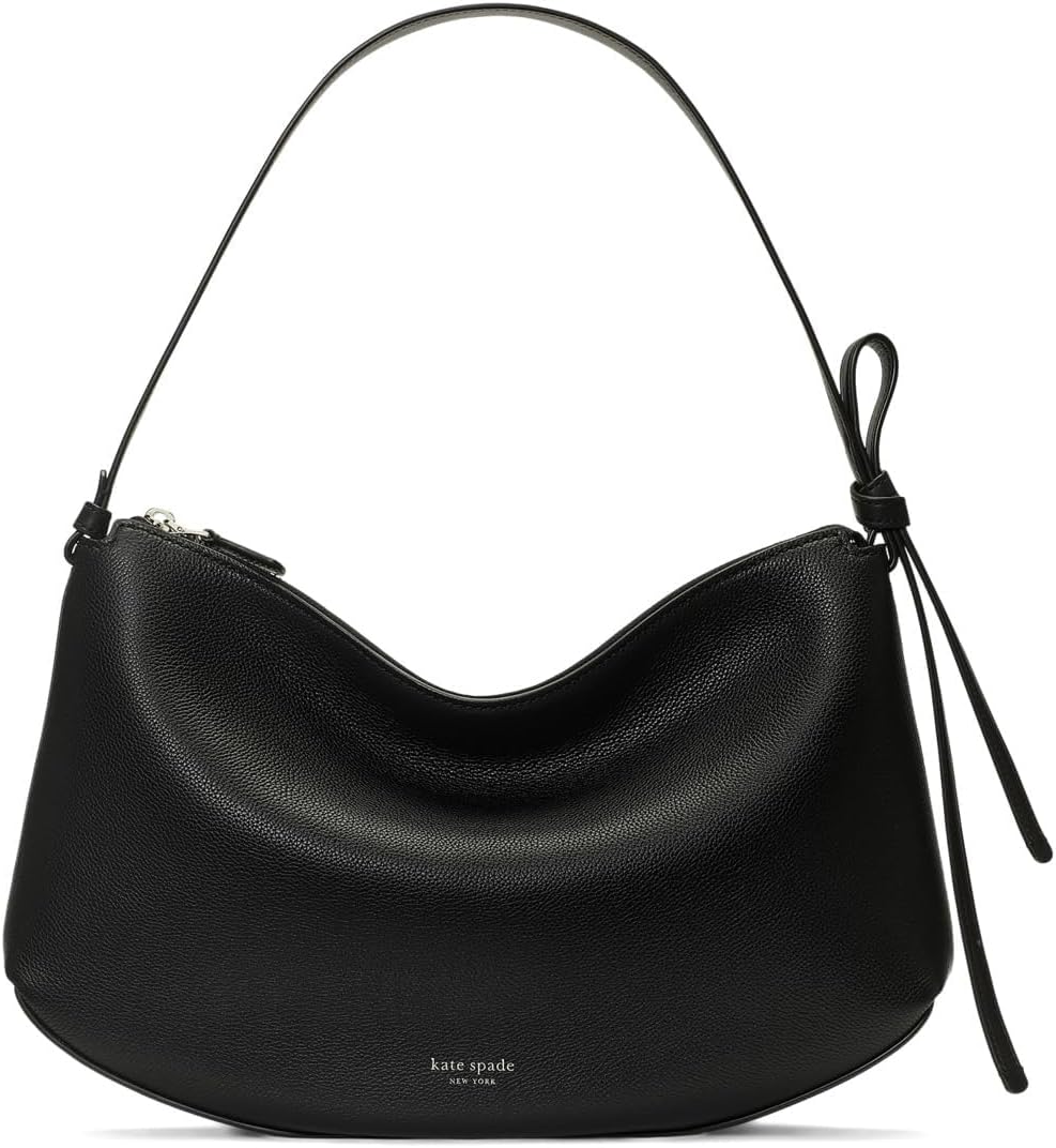 Pebbled leather shoulder bag in neutral tone, front view — view 2