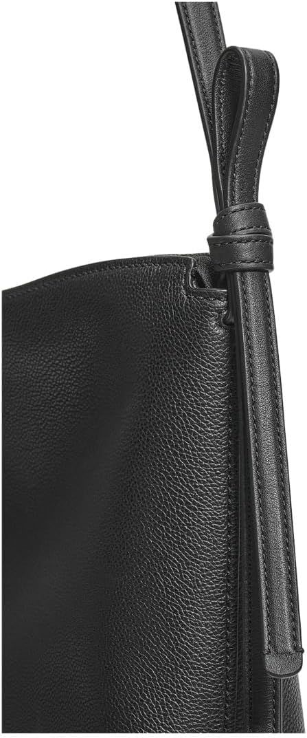 Pebbled leather shoulder bag in neutral tone, front view — view 4