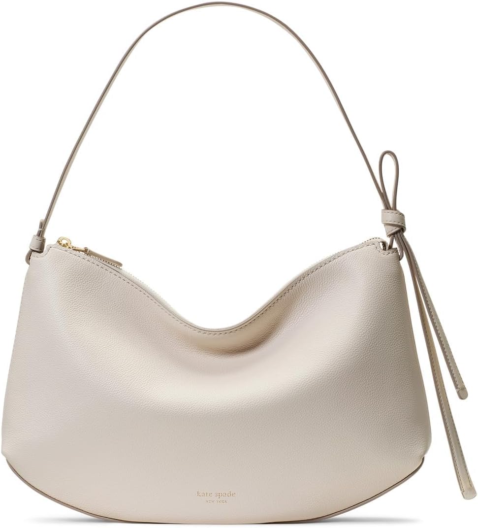 Pebbled leather shoulder bag in neutral tone, front view — view 5