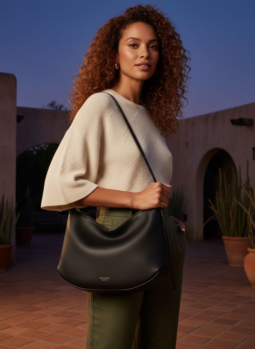 Pebbled leather shoulder bag in neutral tone, front view — view 1