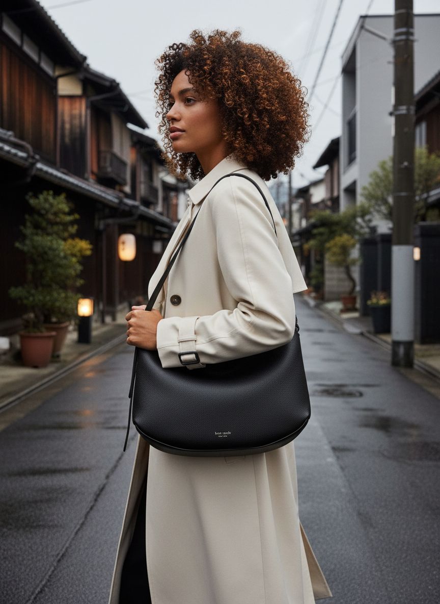 Pebbled leather shoulder bag in neutral tone, front view — view 3a