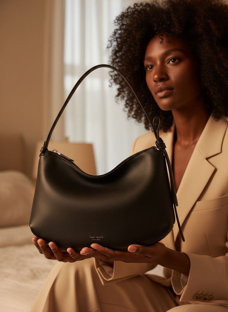 Pebbled leather shoulder bag in neutral tone, front view — view 3b