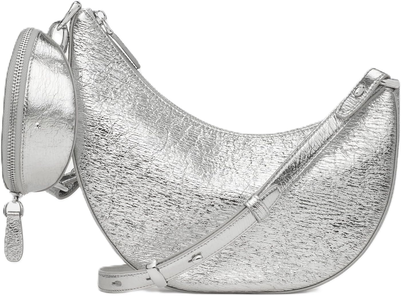 Leather duo crossbody bag in neutral color, front view — view 1