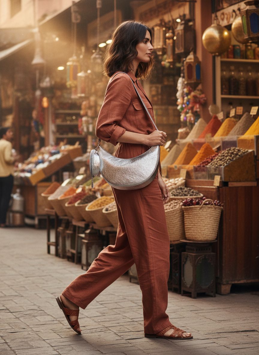 Leather duo crossbody bag in neutral color, front view — view 3a