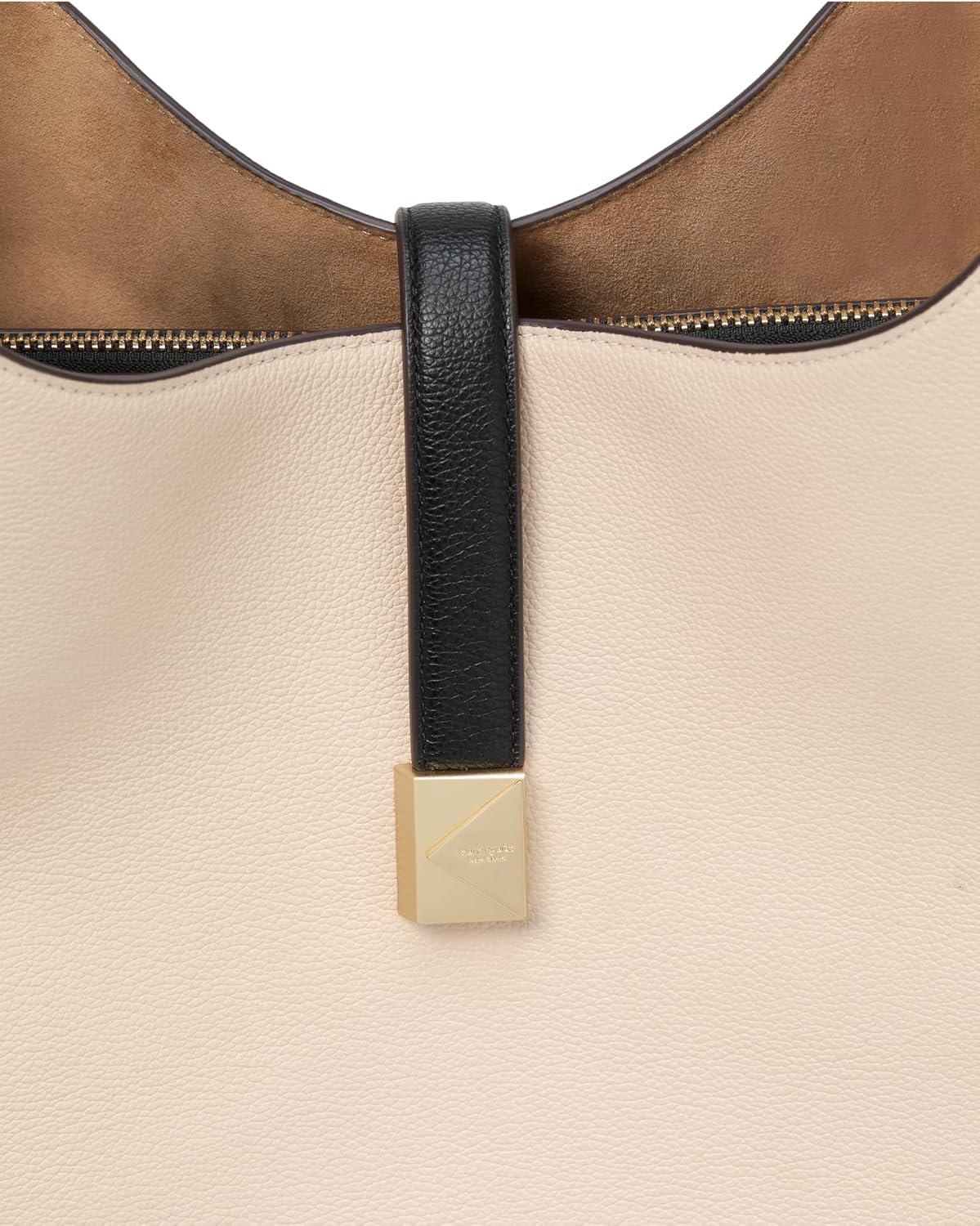 Pebbled leather large shoulder bag in neutral tone, front view — view 4