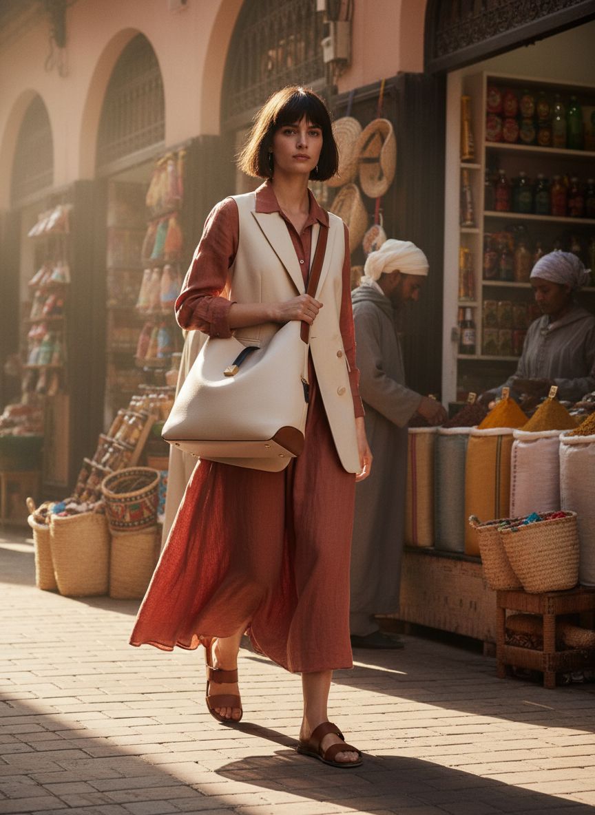 Pebbled leather large shoulder bag in neutral tone, front view — view 5a
