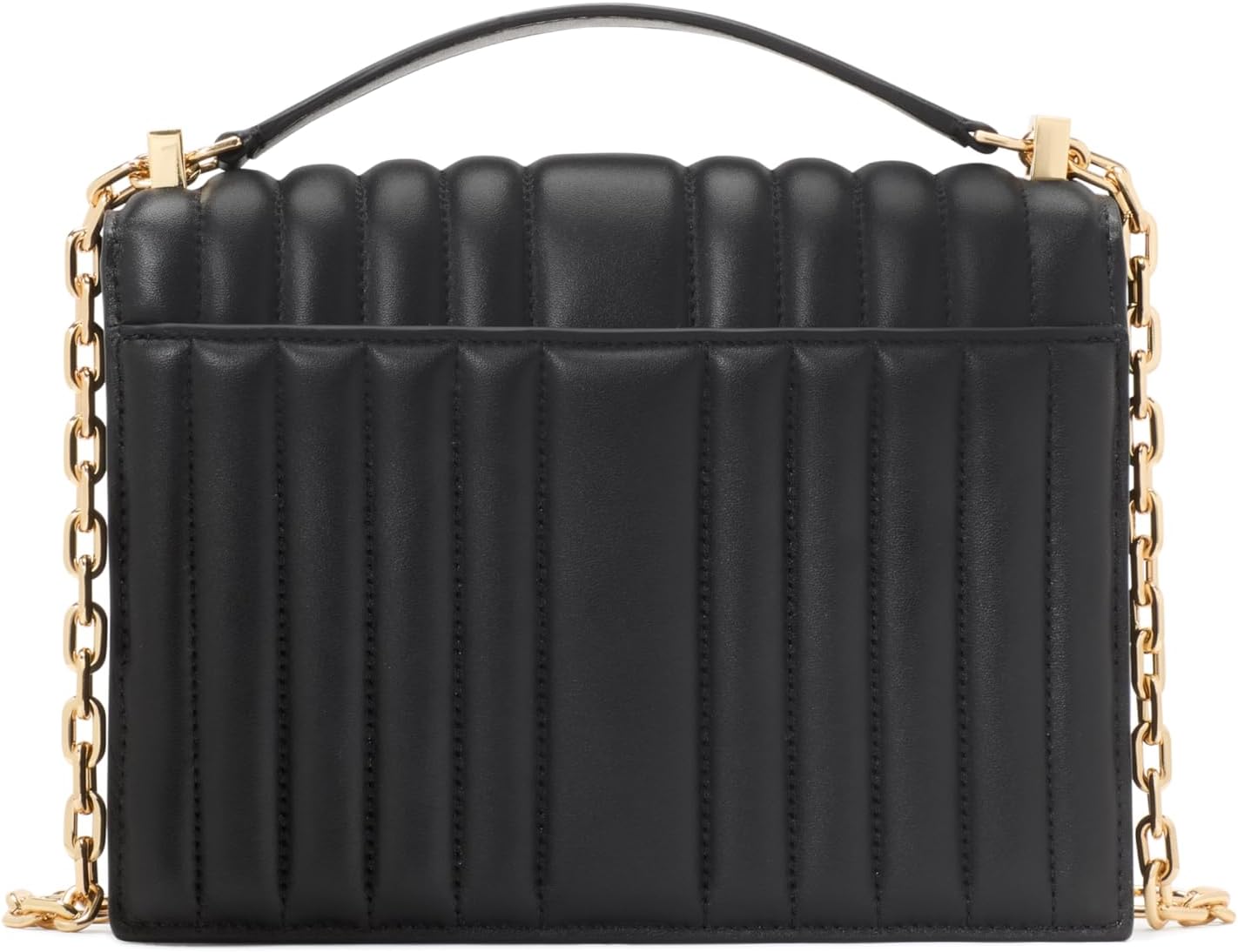 Leather chain crossbody bag in {color} with quilted flap detail and baguette shape — side