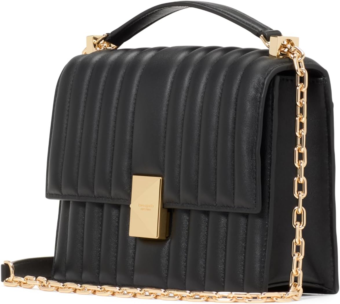 Leather chain crossbody bag in {color} with quilted flap detail and baguette shape — back