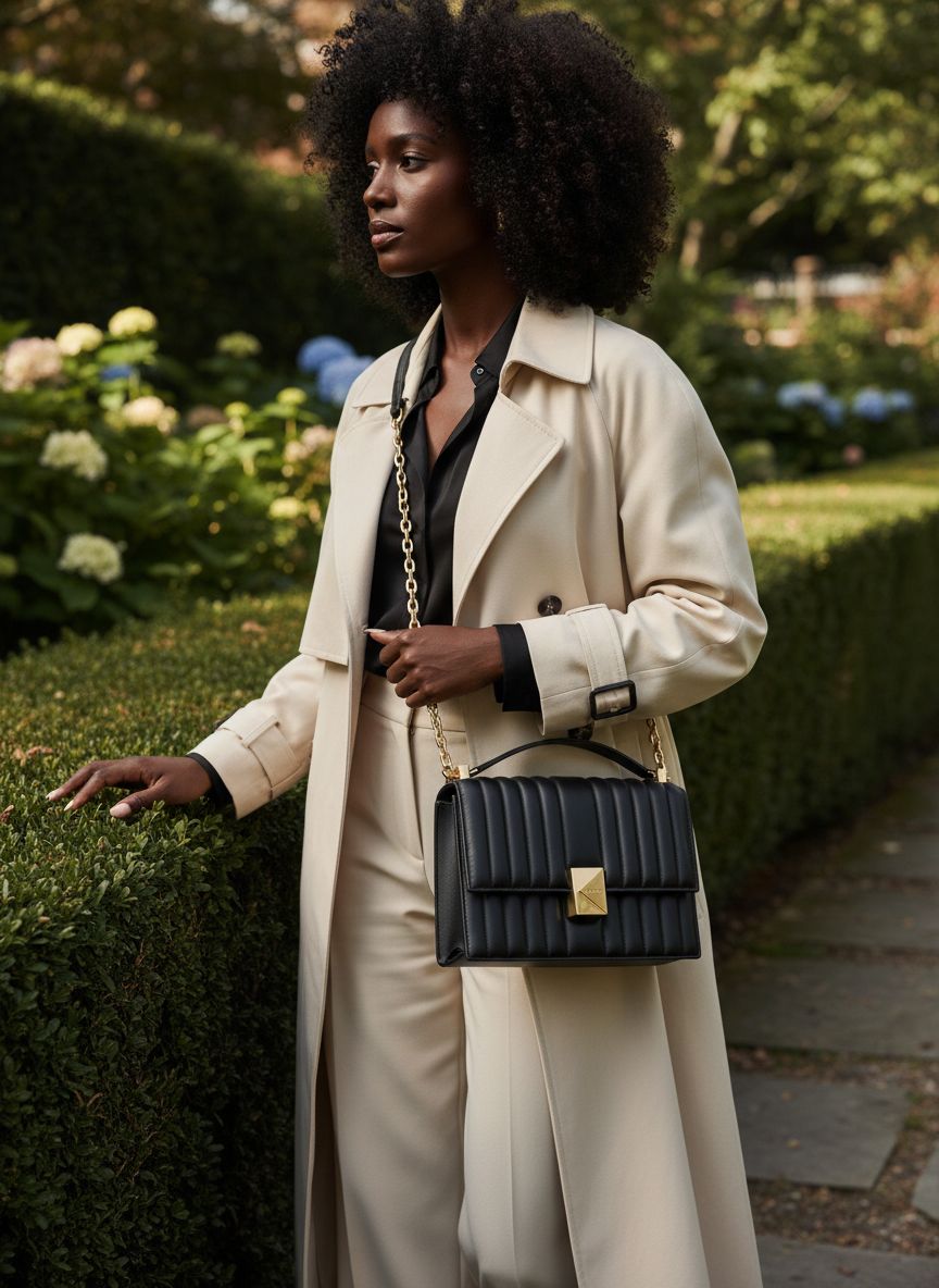 Leather chain crossbody bag in {color} with quilted flap detail and baguette shape — view 7a