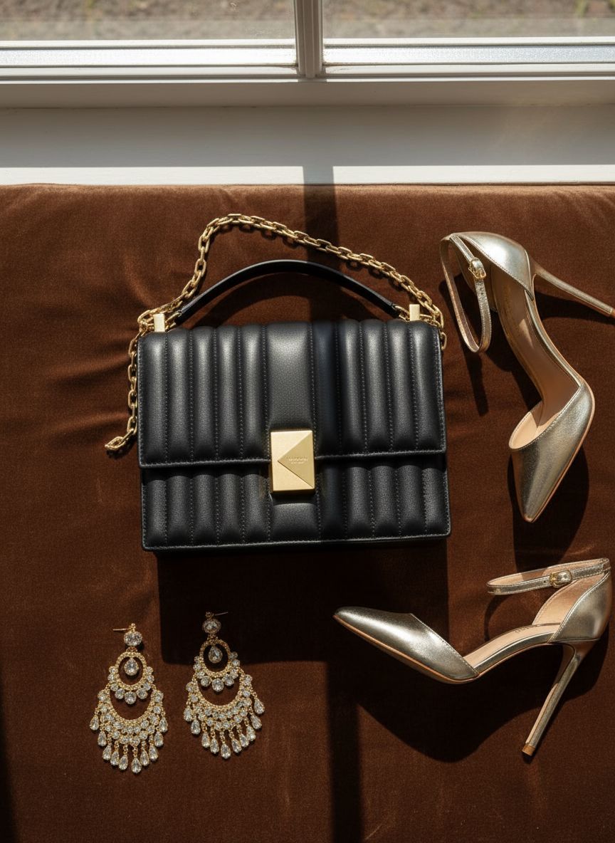 Leather chain crossbody bag in {color} with quilted flap detail and baguette shape — view 7b