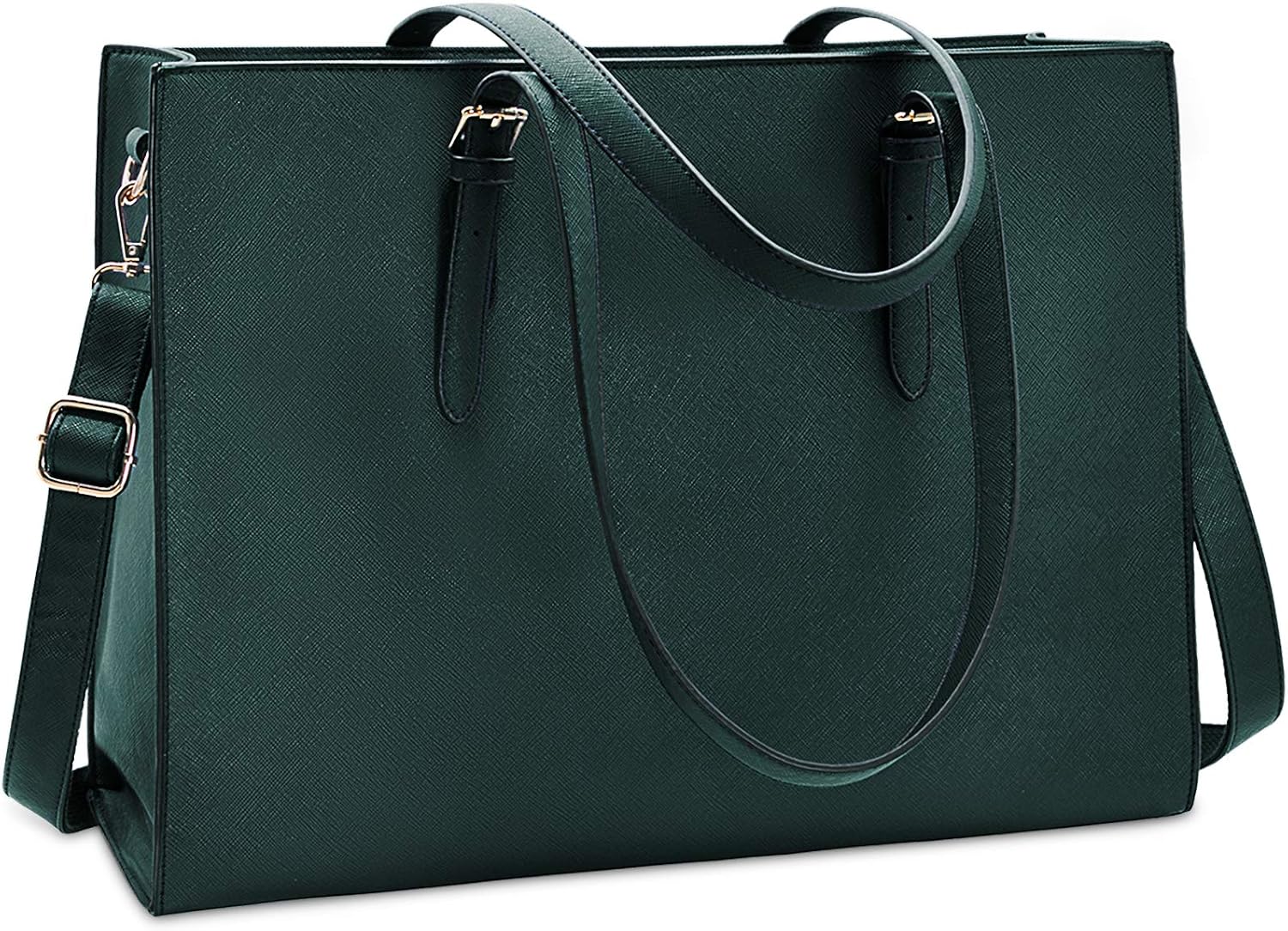 Large capacity PU leather shoulder bag in neutral tone, featuring 15.6 inch laptop compartment — view 3b