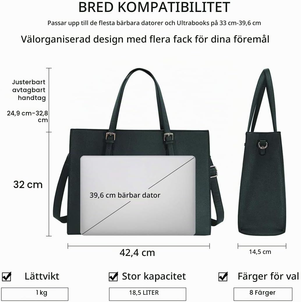 Large capacity PU leather shoulder bag in neutral tone, featuring 15.6 inch laptop compartment — back