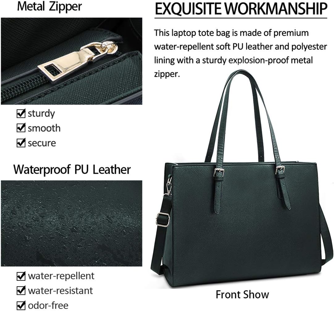Large capacity PU leather shoulder bag in neutral tone, featuring 15.6 inch laptop compartment — view 5