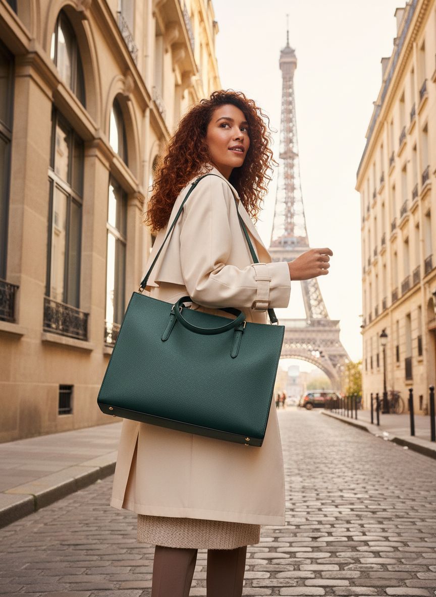 Large capacity PU leather shoulder bag in neutral tone, featuring 15.6 inch laptop compartment — view 2