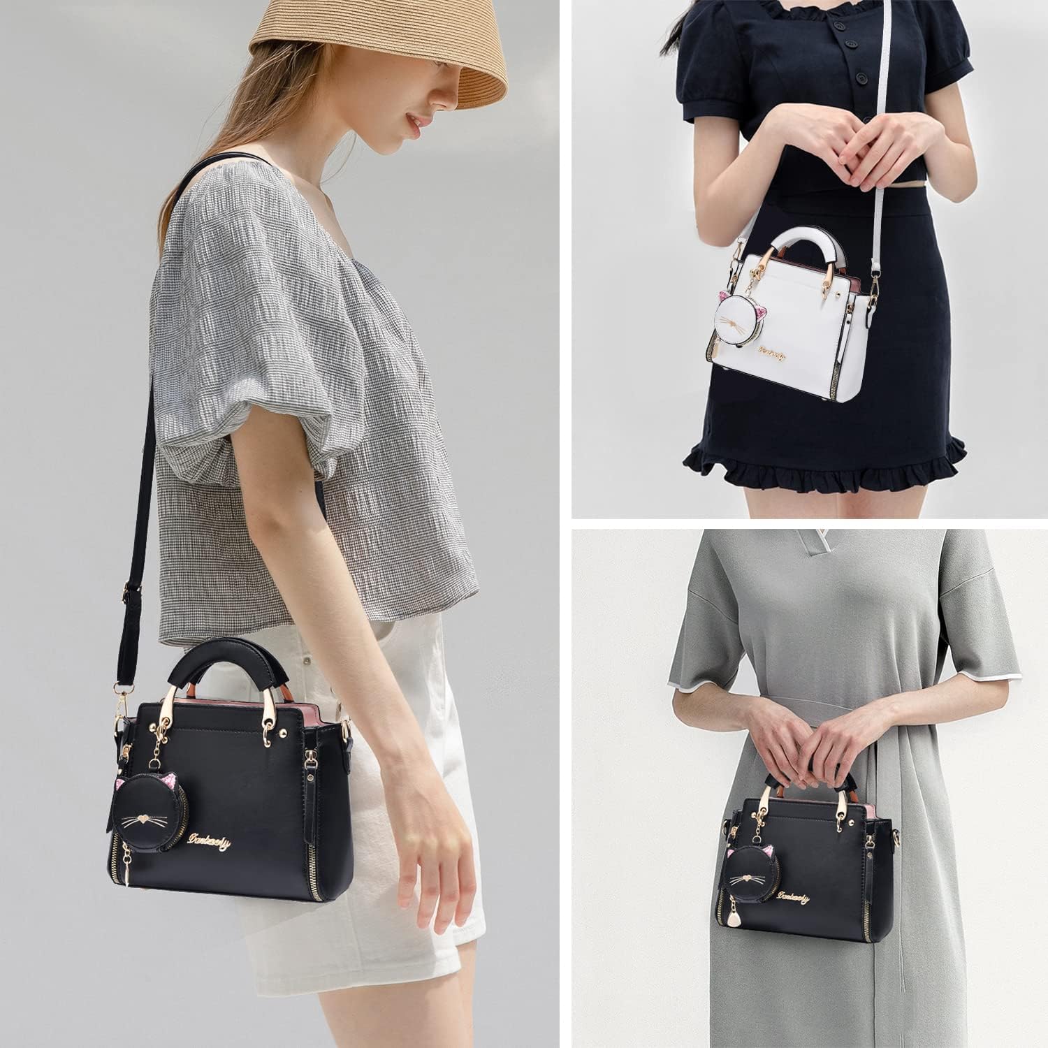 Vegan leather tote bag with crossbody strap in neutral tone — view 2