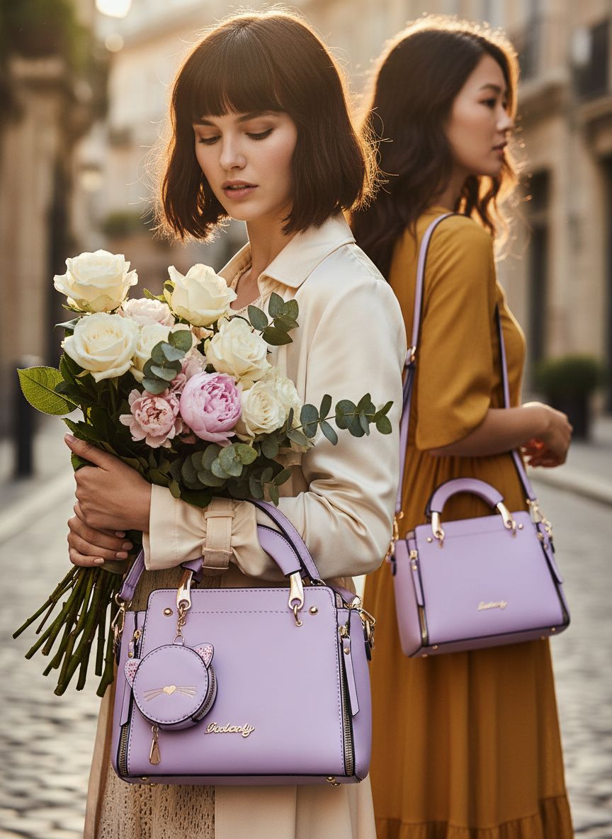 Vegan leather tote bag with crossbody strap in neutral tone โ view 7a
