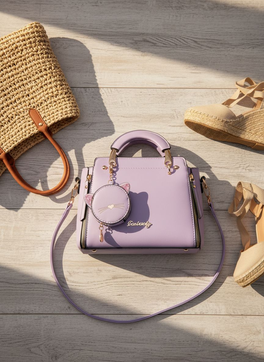 Vegan leather tote bag with crossbody strap in neutral tone โ view 7b