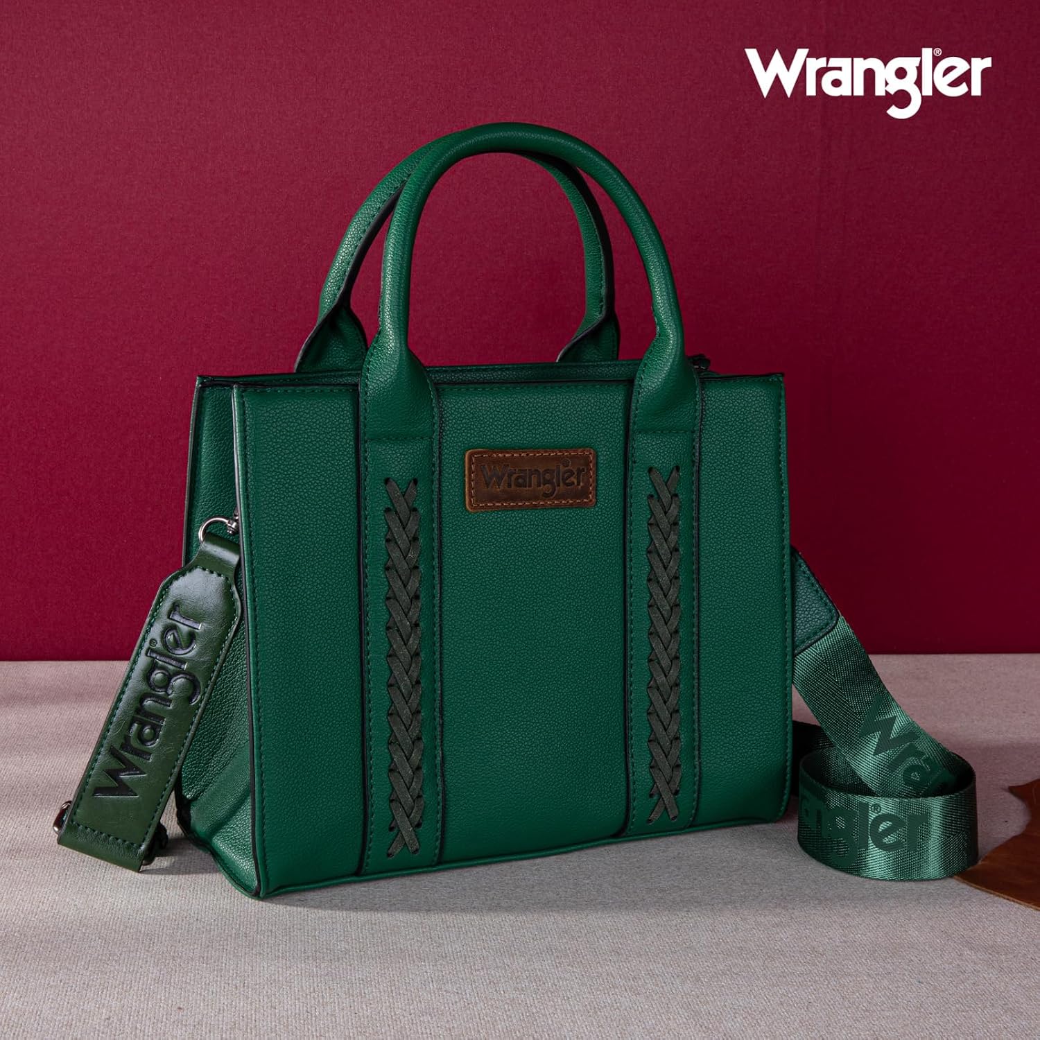 Neutral leather wrangler tote bag with zipper shoulder strap — view 3