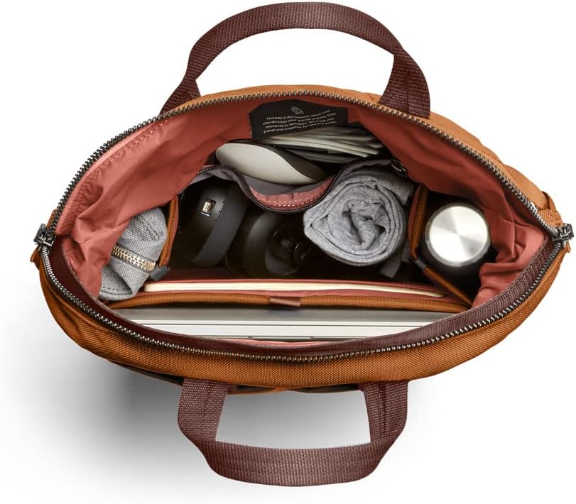 Water-resistant woven convertible backpack tote in neutral, shown as backpack and tote configuration โ view 3