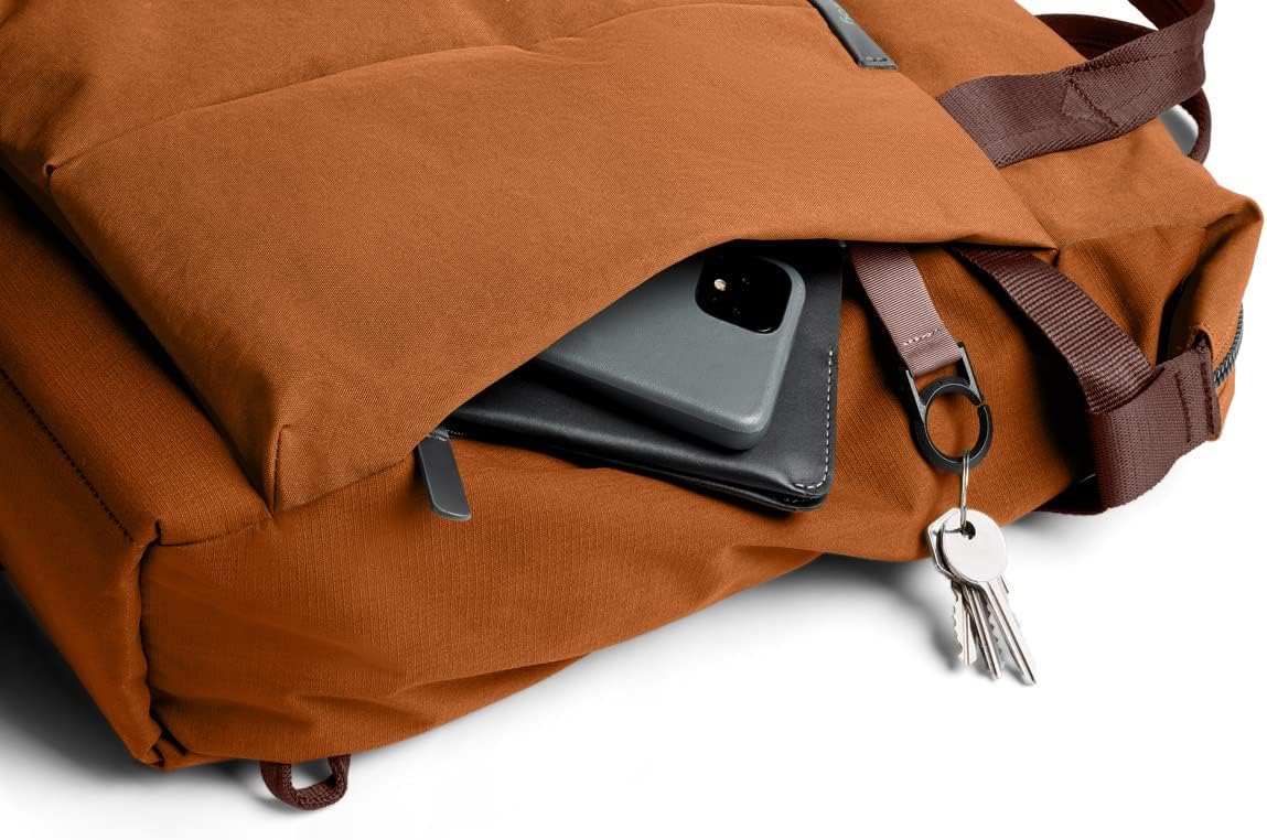Water-resistant woven convertible backpack tote in neutral, shown as backpack and tote configuration โ view 4