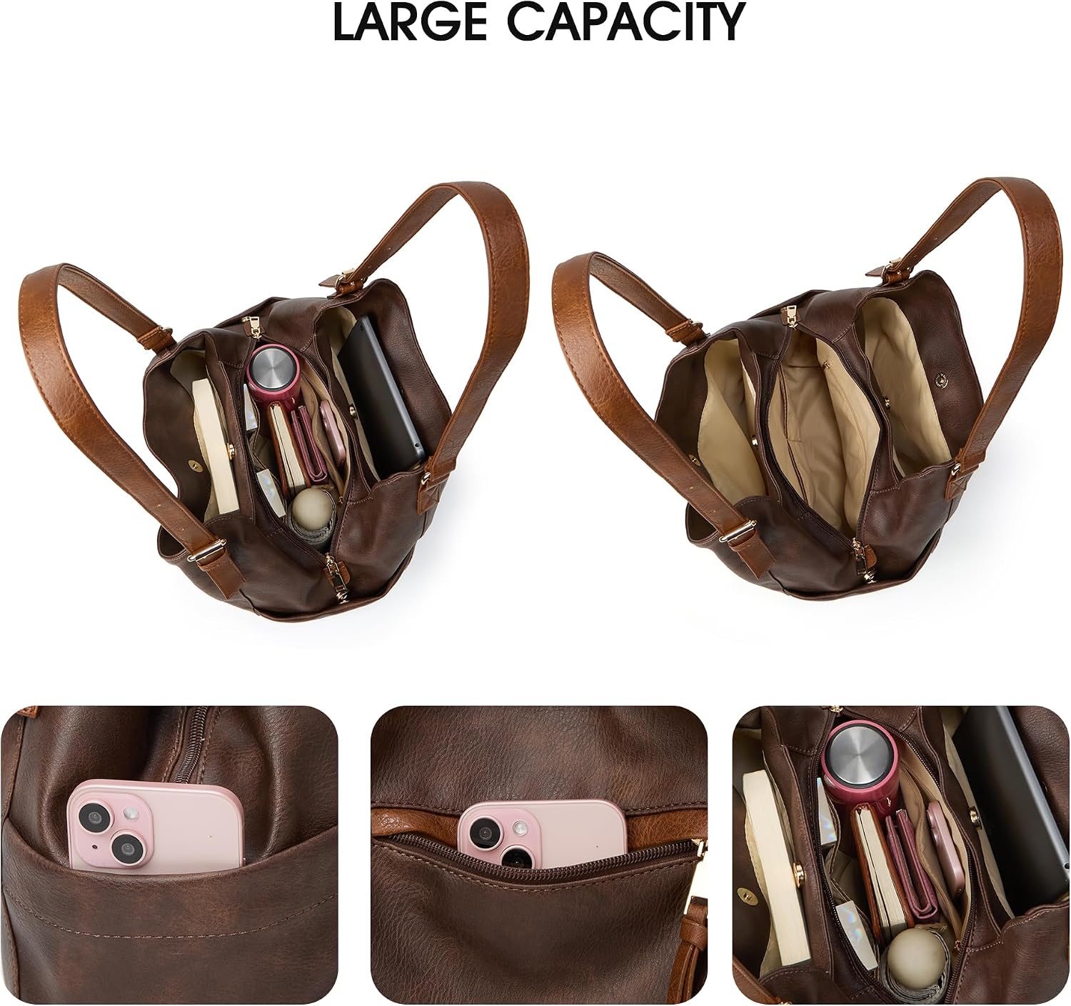 Canvas hobo tote bag in warm multi with ethnic embroidery and multi-pocket design — view 4