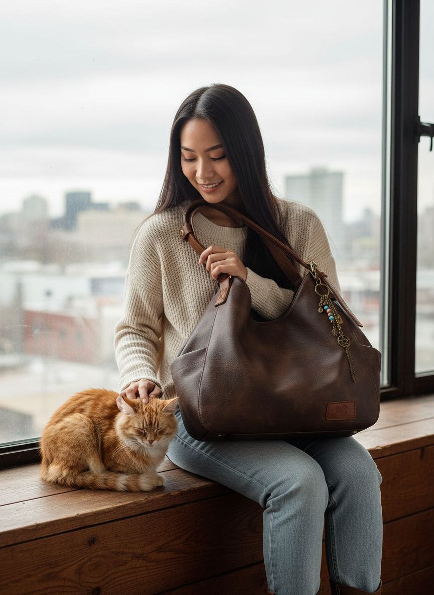 Canvas hobo tote bag in warm multi with ethnic embroidery and multi-pocket design — view 4