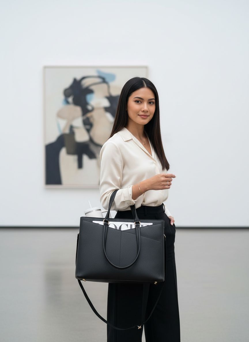 Waterproof leather laptop tote bag in neutral color, shown with 15.6 inch laptop compartment — view 1