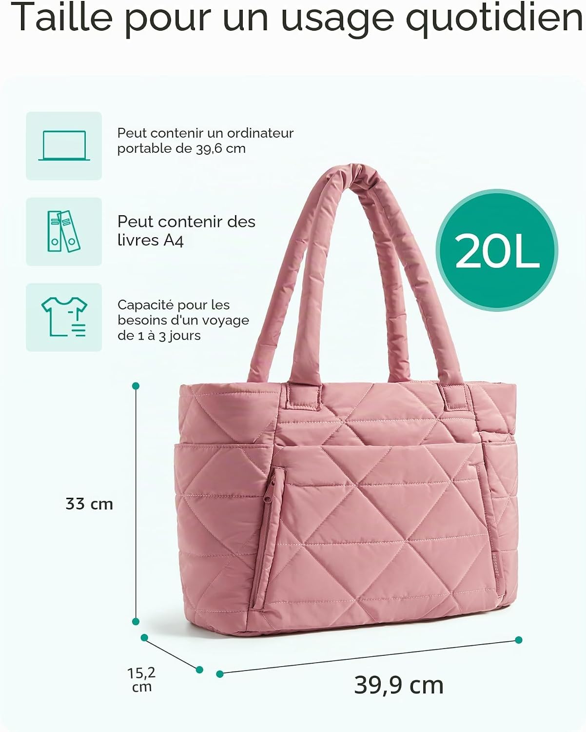 Bagsmart women's nylon tote bag in neutral color with laptop compartment and luggage strap — view 4