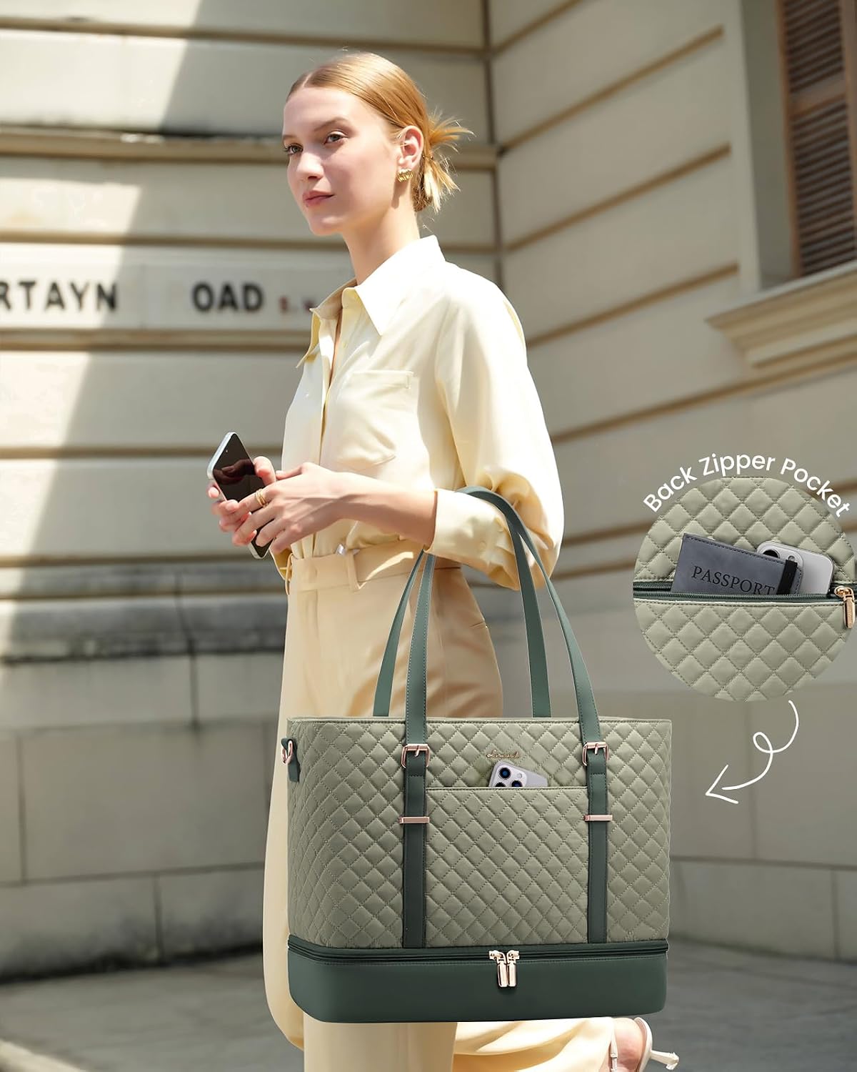 Nylon minimalist laptop tote in neutral color, front view — view 5a