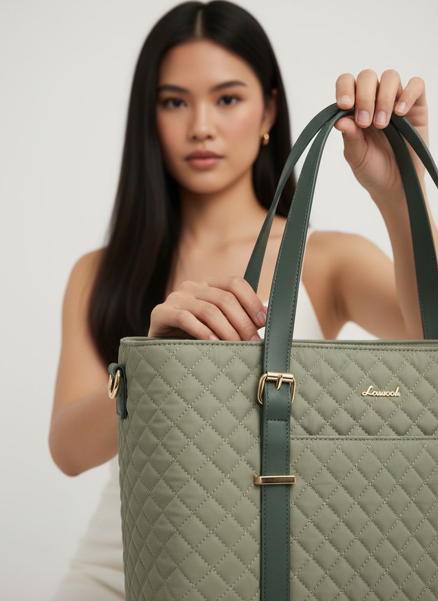 Nylon minimalist laptop tote in neutral color, front view — view 3b