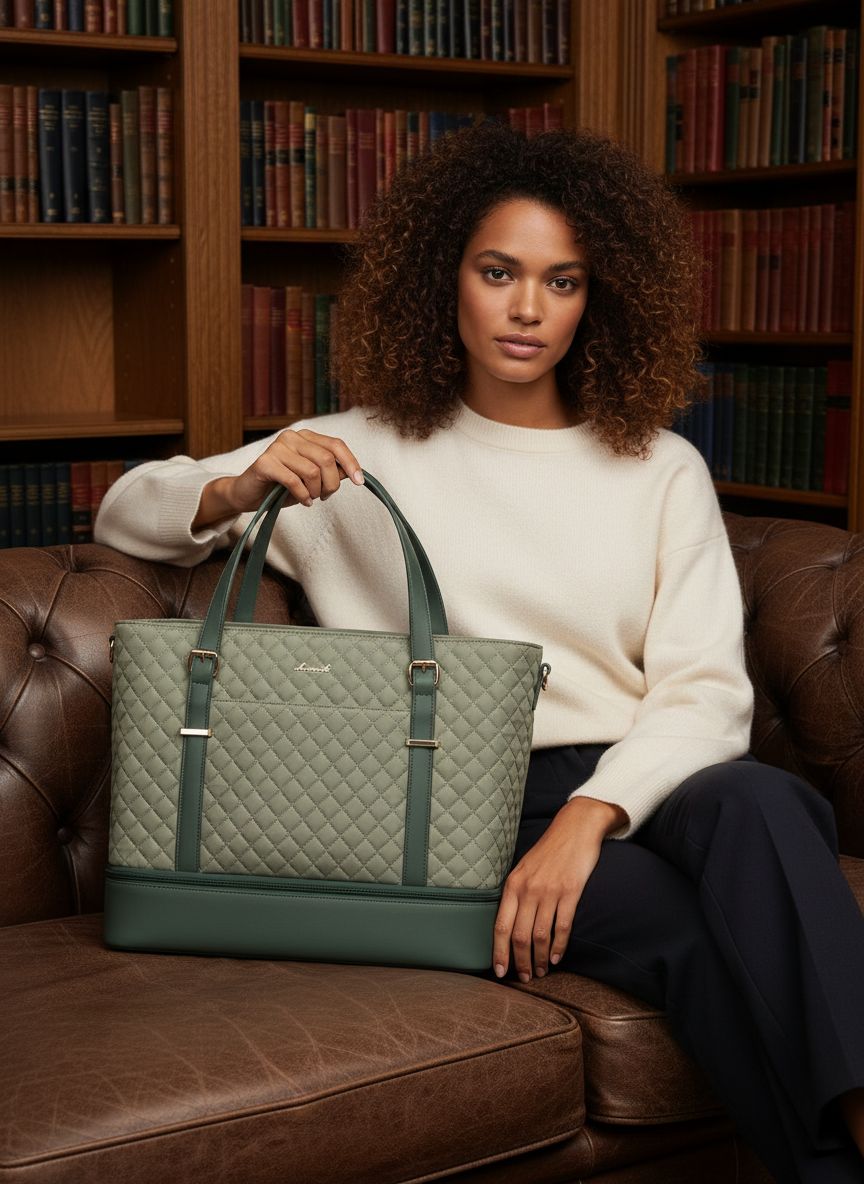 Nylon minimalist laptop tote in neutral color, front view — view 5b
