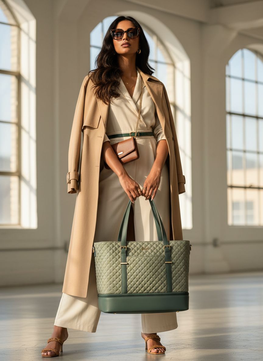 Nylon minimalist laptop tote in neutral color, front view — view 6