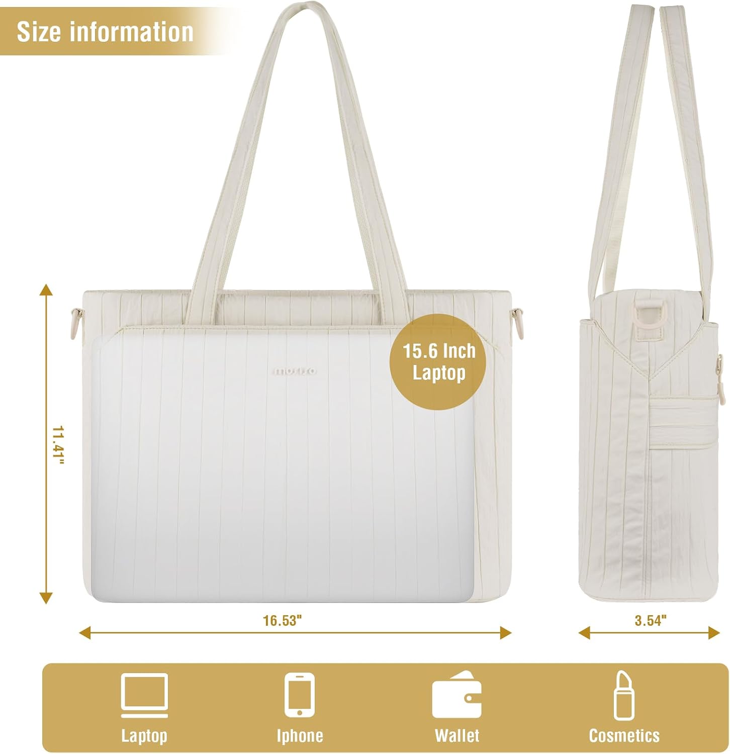 Large canvas tote bag with zipper in neutral color, minimalist design for work and travel — view 4