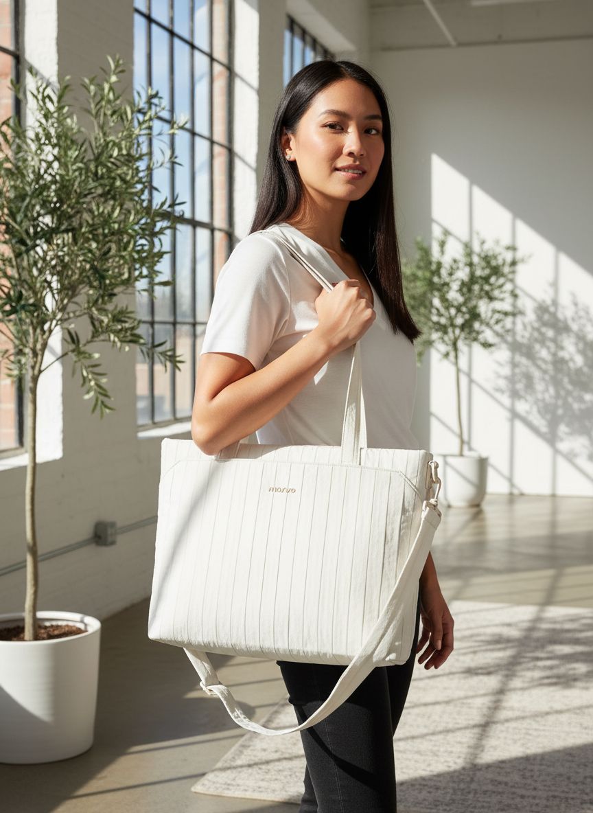 Large canvas tote bag with zipper in neutral color, minimalist design for work and travel — view 1