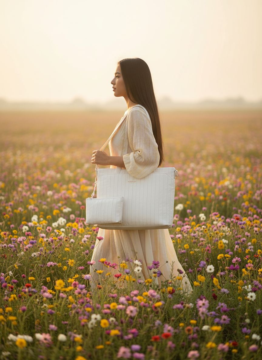 Large canvas tote bag with zipper in neutral color, minimalist design for work and travel — view 3a