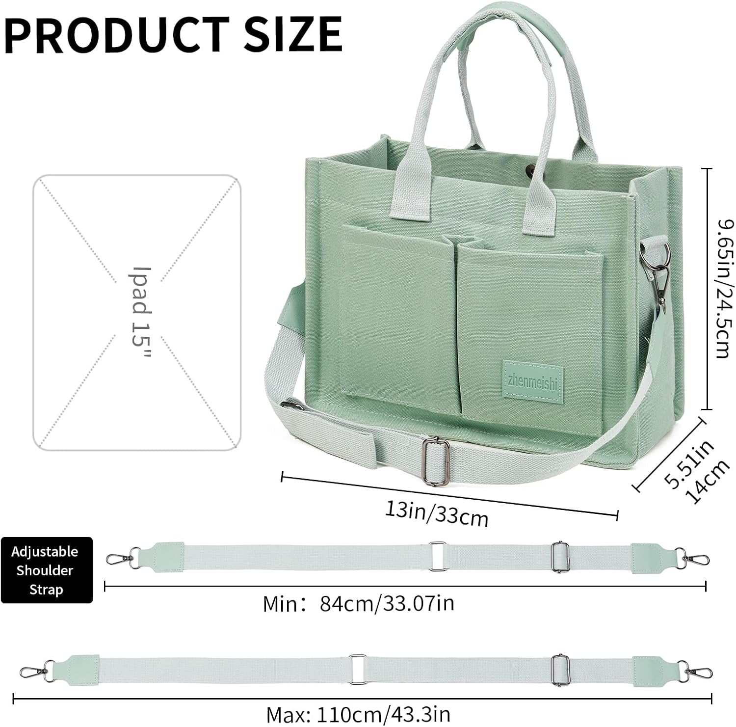 Canvas tote bag in neutral tone with multiple compartments and shoulder straps โ view 4