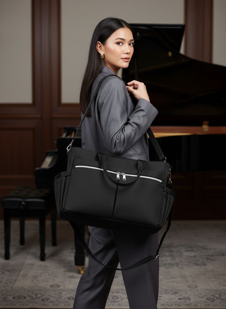 Water-resistant nylon tote bag with 15.6-inch laptop compartment in neutral color — view 2