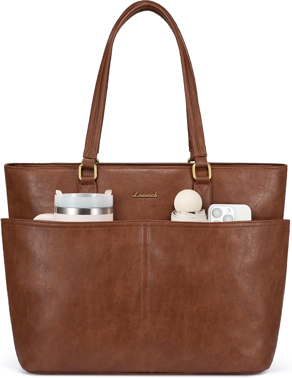 Large nylon tote bag in neutral color, minimalist work tote with laptop compartment โ view 1