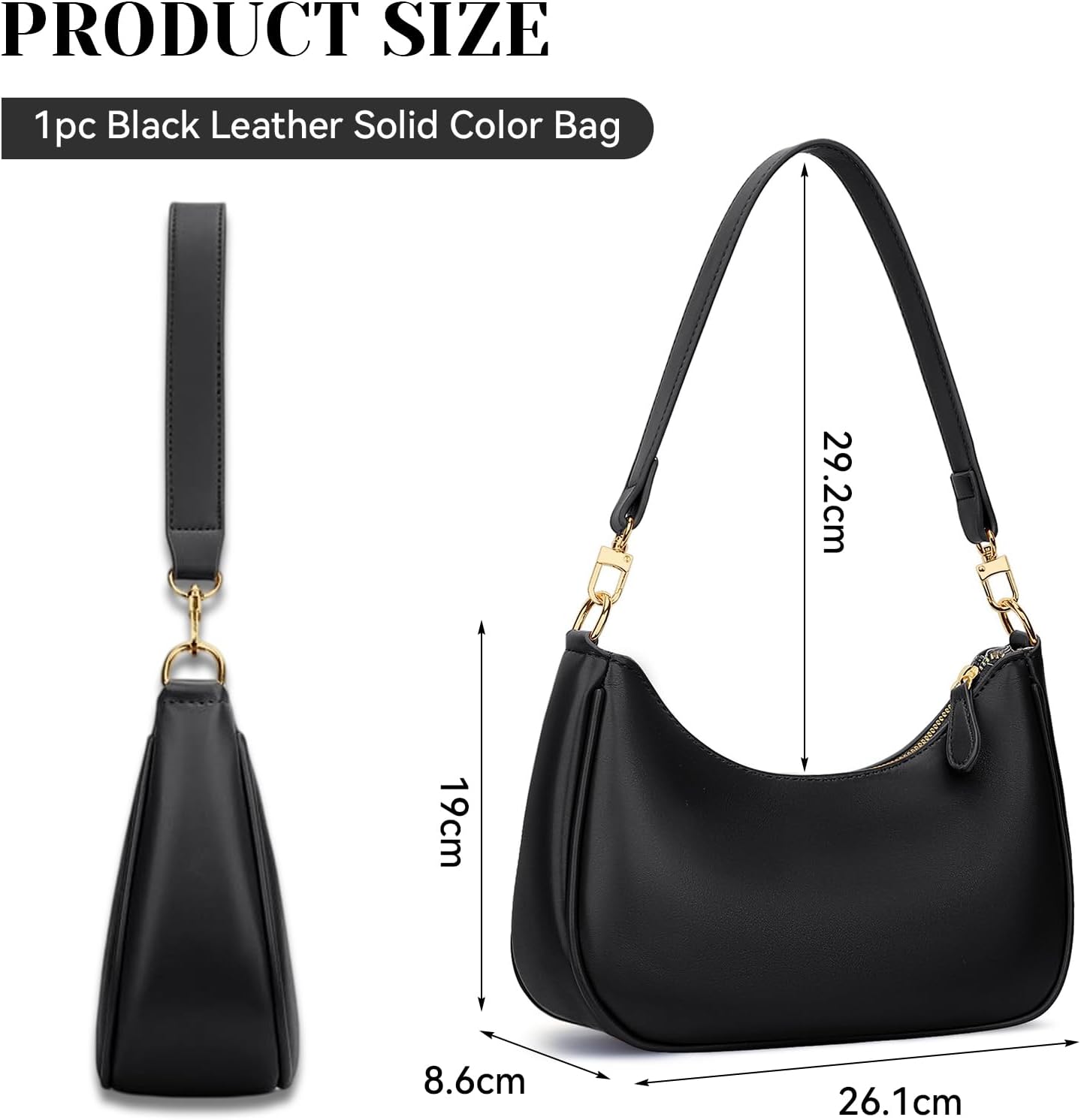 Black leather hobo shoulder bag with vintage styling — view 3