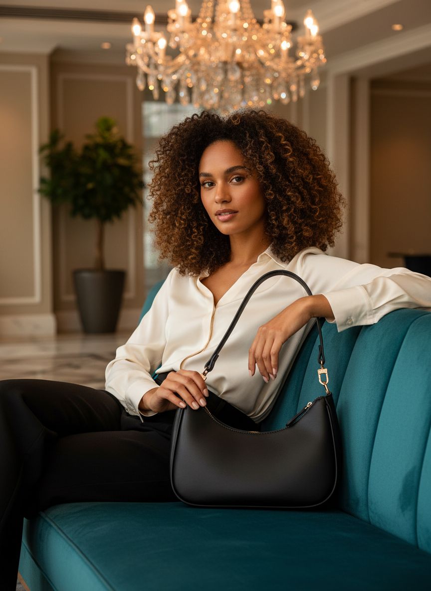 Black leather hobo shoulder bag with vintage styling — view 5b