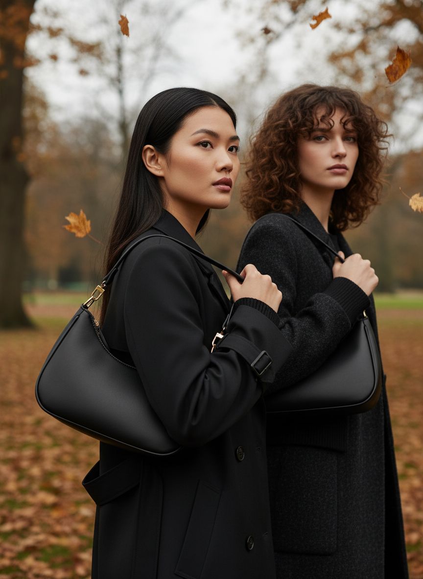 Black leather hobo shoulder bag with vintage styling — view 7a